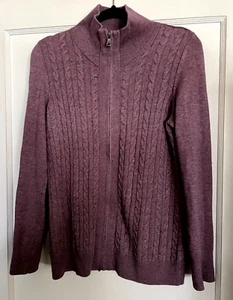 Talbots WOMENS Cable Knit Full-Zip Cardigan Sweater M Purple Mauve wool blend - Picture 1 of 9
