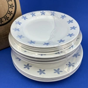 IKEA New Vintage 12 Pcs Set Blue Flowers White Dinner Salad Plates Bowls Ceramic - Picture 1 of 11