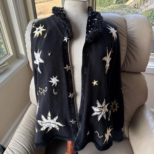 Berek Vintage Celestial Black Sweater Embroidered Beaded XL - Picture 1 of 18