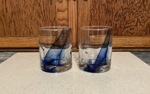 Libbey Blue Ribbon Swirl Dimple Rocks Glasses Set of 2 - Picture 1 of 7