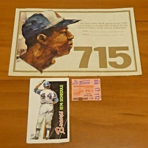 Rare Hank Aaron 715th Homerun Ticket with I Was There Certificate and Schedule - Picture 1 of 6