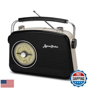 ByronStatics Black AM FM Radio - Small Portable Radios Vintage/Retro with Hea - Picture 1 of 5