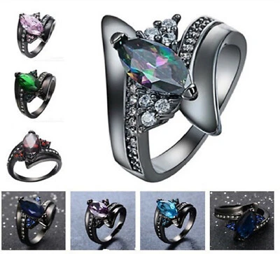 Rainbow MysticTopaz Marquis Black Titanium Ring Band Size 6 - 10 Free Gift Box - Image 1 of 4