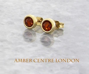 Italian Made Elegant 9ct Solid Gold Baltic Amber Stud Earrings  GS0049 RRP£195!! - Picture 1 of 5