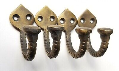 4 Solid Brass Antique Style Single Coat Hat Towel Hooks Twisted Rope 2-1/4  #C6 • 32$