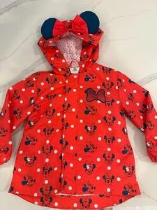 Disney Minnie Mouse Red Gold Polka dot Raincoat Jacket 3T Minnie Ears - Picture 1 of 9