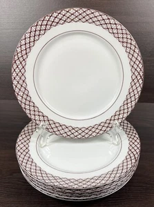 6 Nice Dumas Limoges France Brown Rimmed 10” Dinner Plates - Picture 1 of 12