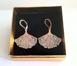 Gingko Drop Earrings,24k Gold Plated - Picture 1 of 1