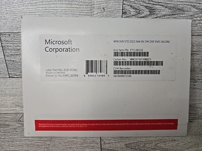 Microsoft Windows Server 2022 X64 EN 1PK DSP DVD 16 Core, New/Sealed  - Image 1 of 4