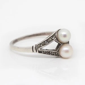 zarter Art Deco Ring - Silber - Perlen & Strass - Sehr alt - Bild 1 von 8