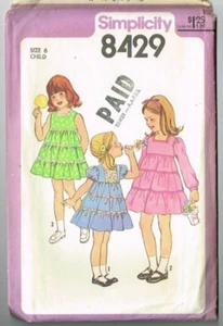 Ruffled Tier Skirt Dress Girl's Size 6 Pattern Simplicity 8429 1970's Vintage UN - Picture 1 of 3