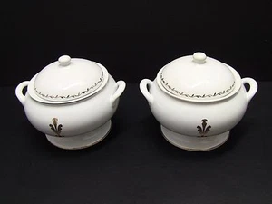 Mary Carol Home Collection White Tan/Gold Rim Individual Soup Tureen / Set of 2 - Picture 1 of 7