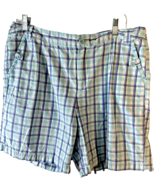 BASIC EDITIONS Women Shorts Size X-Large Blue & White Plaid Chinco Cotton - Image 1 of 4