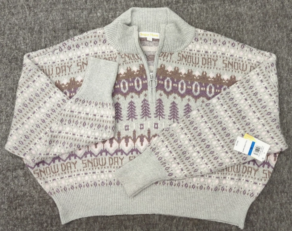 Sugar Moon Grey Snow Day Fair Isle Pullover Sweater Size S