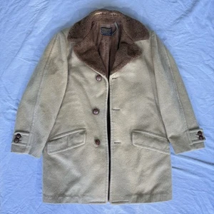 VTG Sir Pendleton 100% Virgin Wool Camel Sherpa Lined Trench Over Coat Mens Med - Picture 1 of 13