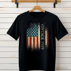 Vintage 1959 Birthday T-Shirt 66 Years Old USA Flag Design Gift for Men Women - Picture 1 of 9