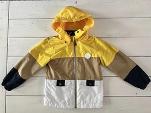 Boys 8 128cm Mayoral Yellow Navy Blue White Boating Jacket Windbreaker Hooded - Picture 1 of 16