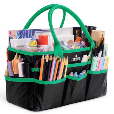 Craft and Art Organizer Tote Bag - 600D Green Nylon Fabric Art Caddy with Poc... - Image 1 of 4
