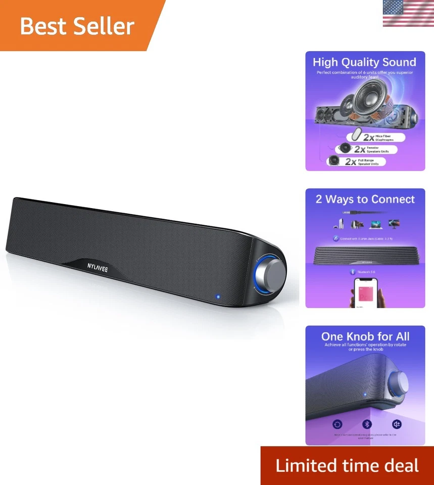 NYLAVEE Computer Soundbar SK100 Black Gaming Bluetooth 5.0 Speaker