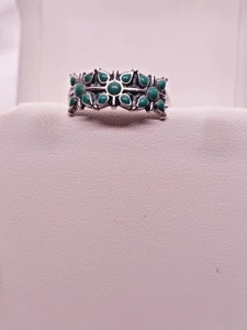 Vintage Navajo Turquoise Beaded Flowers Sterling Silver Flower Band Ring Sz5.75 - Picture 1 of 6