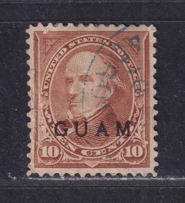 Guam Scott 8 Usado 1899 Administración de EE. UU. 10c Marrón Tipo 1ª Oficina Sobreimpresión SCV $55 Foto 1 de 2