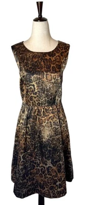Vestido Lafayette 148 New York Mujer 8 Marrón Estampado Leopardo Ajuste y Acampanado Mini Foto 1 de 4