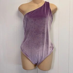 Fabletics One Shoulder Women Sexy Comfy Disco Rave Velour Bodysuit Size M Purple - Picture 1 of 7