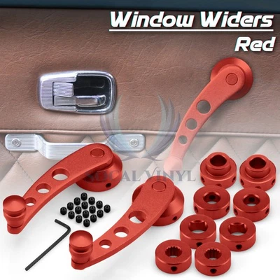 Bobinadora de ventana de coche ROJA 2 piezas manivela de vidrio perillas de aluminio metal universal Foto 1 de 4