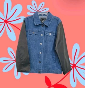 Beverly Hills Polo Club Girls Denim Jacket Size L/6x Faux Leather Sleeves NEW - Picture 1 of 10