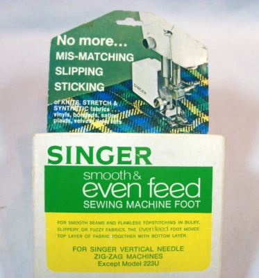 VINTAGE SINGER Smooth & Even Feed Foot For Vertical Needle Zig-Zag Machines -NOS - Image 1 of 3