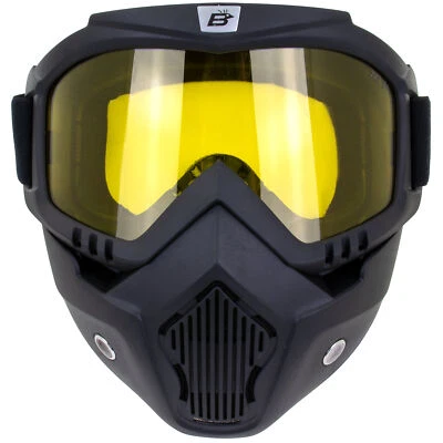 Birdz Skylark Motorcycle Goggles Removable Face Mask Black Frames Yellow Lens - Image 1 of 4