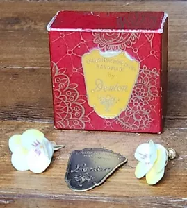 Vintage Denton Fine Bone China Yellow Floral Earrings Hand Made England - Picture 1 of 5