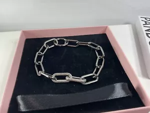 Pandora Ruthenium Plated Med Chain Bracelet 4 Openable Links, Fancy CZ Link 7.5” - Picture 1 of 11