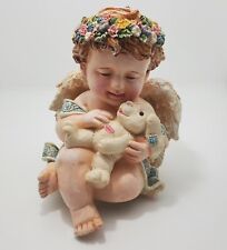 Sitting Cherub Angel Figurine with Plush Bunny Rabbit (Musical Box) Tested