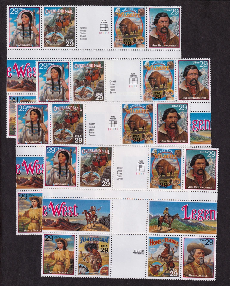 1994 Legends of the West Sc 2869 MNH cross gutter blocks, lot of 4 - Image 1 of 1