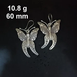 FINE SILVER EARRINGS CRAFT VINTAGE DANGLES 10g Enchanted Forest butterfly #RE263 - Picture 1 of 5