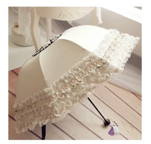 Princess Lace Umbrella Double Sun Protection New Elegant Wedding Folding Parasol - Picture 1 of 13
