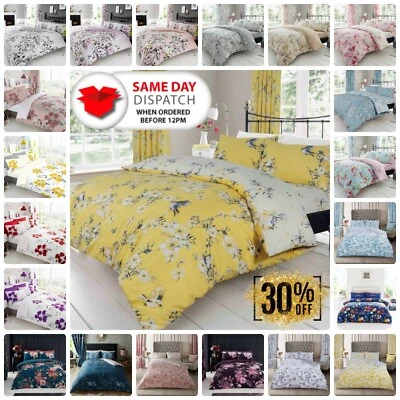 BIRDIE BLOSSOM FLOWER DUVET COVER SET QUILT REVERSIBLE WITH PILLOW CASE ALL SIZE