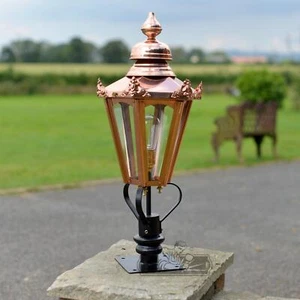 76cm Copper Hexagonal Pillar Light and Lantern Set - Picture 1 of 9