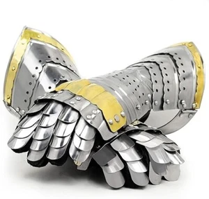 Guanteletes góticos medievales 18 G acero caballero LARP guantes funcionales para disfraces - Imagen 1 de 7