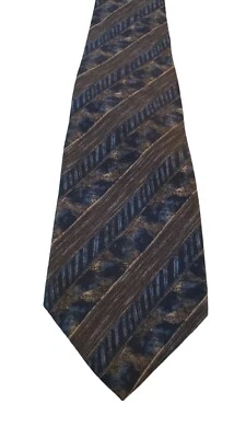 Corbata de cuello Geoffrey Beene para hombre 100 % seda hecha en EE. UU. marrón azul patrón de rayas Foto 1 de 4