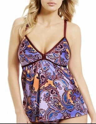 308  Antonio Melani Lavender Paisley Tankini Swim Suit S/ M      - Image 1 of 3