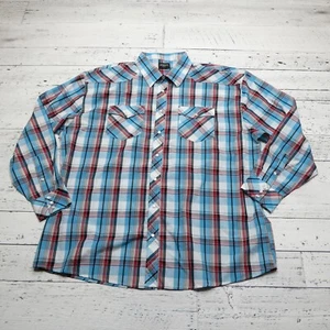 Gioberti Pearl Snap Shirt Mens 2XL Blue Red Plaid Cotton Blend Western Coyboy - Picture 1 of 5