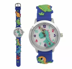 Orologio Ragazzi/Bambini: Colorato, Blu, Fantasy, Facile da Leggere, Cinturino 3D, Dinosauro - Foto 1 di 3