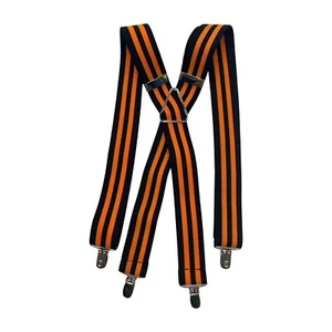 New No Tags Orange Black Stripe Suspenders Braces Elastic 1 1/2 Inch - Picture 1 of 2