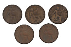 British George V One Penny Coins 1912H, 1918H, 1918KN, 1919H and 1919KN