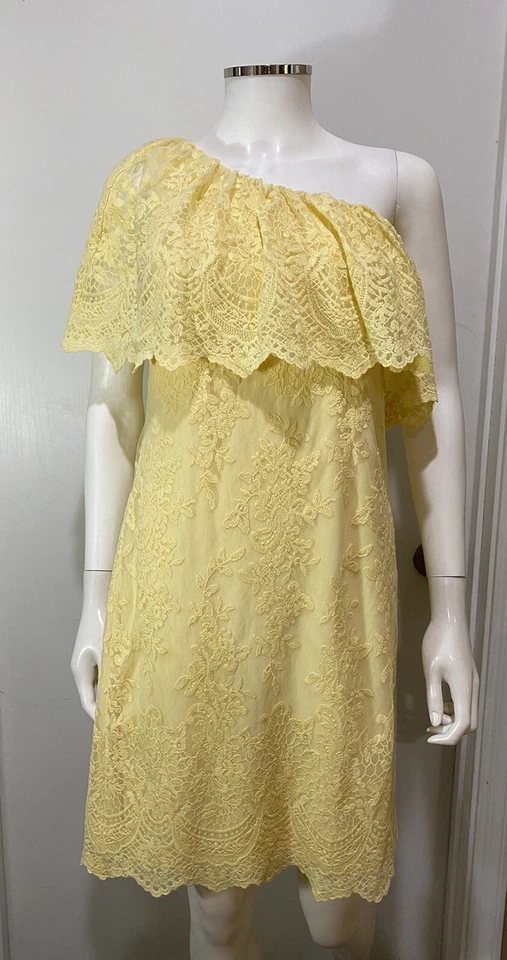 Lauren Ralph Lauren Womens Yellow Lace One Shoulder Cocktail Dress 12 BHFO 4924