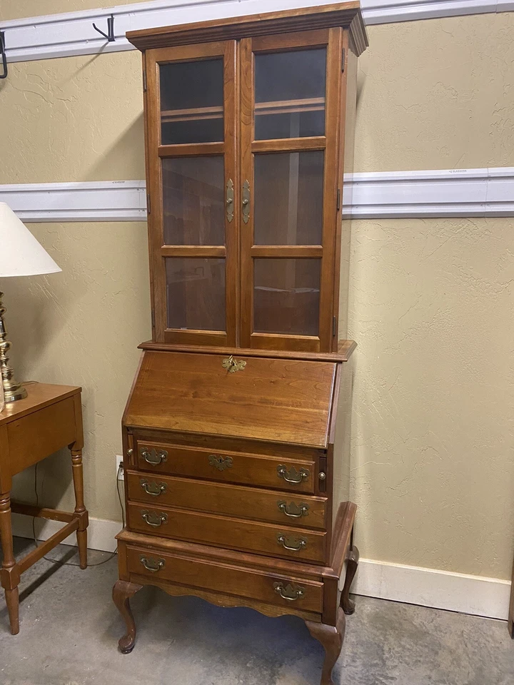 Librería antigua secretaria reina Ana cerezo macizo con escritorio Foto 1 de 3