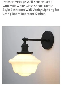 Industrial Wall Sconce Vanity Mirror Lighting with Cloud Milk White Glass Shade - Picture 1 of 7