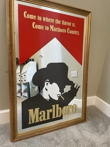 Marlboro Cigarettes Advertising Mirror with Wooden Gilt Frame - Picture 1 of 17